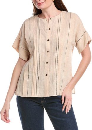 Lafayette 148 New York Vented Sleeve Linen Pintuck Blouse
