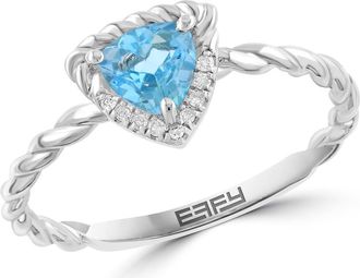 Effy Sterling Silver Trillion Cut Blue Topaz & Diamond Ring at Nordstrom Rack, Size 7