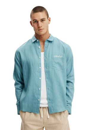 Cotton On Mens Relaxed Linen Long Sleeve Shirt in Jade Emb at Nordstrom, Size Xx-Large