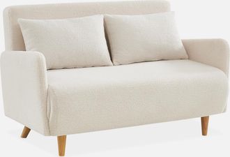 Sweeek Sof&aacute; Cama En Borreguito Blanco De 2 Plazas, Panam Borreguito, Borreguito Blanco, 131x75x81 Cm