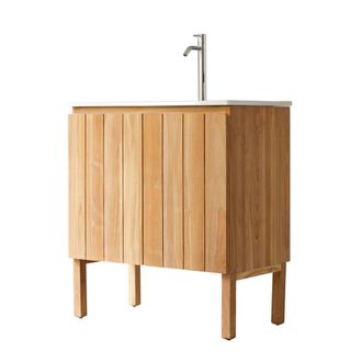 Tikamoon Mueble de ba&ntilde;o de teca maciza y cer&aacute;mica de 80 cm