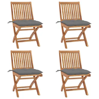 vidaXL Vidaxl - Sillas De Jard&iacute;n Plegables 4 Uds Madera Maciza Teca Con Cojines