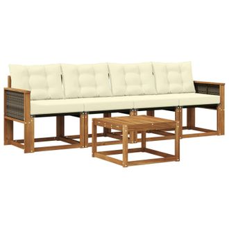 vidaXL Conjunto De Sof&aacute;s De Exterior Con Coj&iacute;n 5 Pcs Natural Y Crema Vidaxl