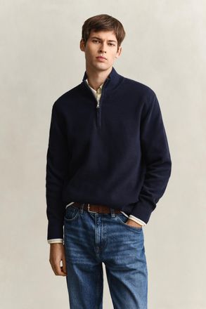 GANT Men Ribbed Cotton Half-Zip Sweater (XXXL) EVENING BLUE