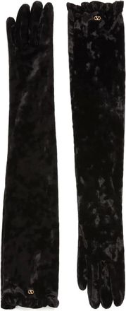 Valentino Garavani VLogo signature long chenille gloves - women - Polyester/Elastane - 7 - Black