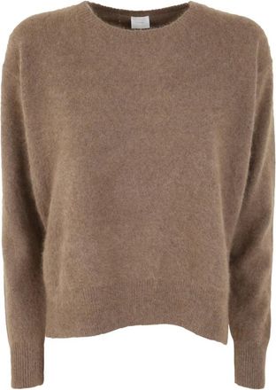 C.T. Plage Camel Crew Neck Sweater with Side Slits - Dames - Ronde hals truien - Bruin - S - Wol - Truien & Vesten