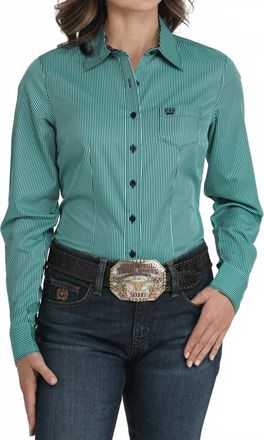 Cinch Womens Arena Fit Button-Down Western Shirt In Turquoise Stripe