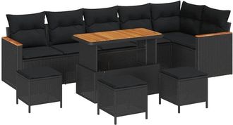 vidaXL Conjunto De Sof&aacute; De Jard&iacute;n Con Coj&iacute;n 10 Pcs Negro Polirat&aacute;n Vidaxl