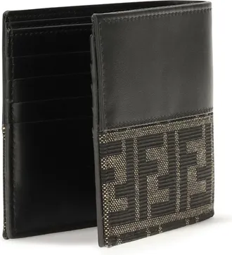 Fendi Mens Ff Jacquard Bifold Wallet Nero+tabacco Moro Calf Leather Bos Taurus