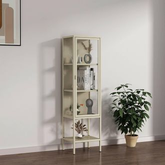 Dmora Dmora - Vetrina Laces, Credenza Espositiva, Vetrinetta Multiuso, Madia Da Soggiorno, 42x35 H160 Cm, Panna