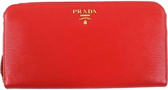 Prada Lacca Red Color Leather Long Wallet (Bi-Fold) (Pre-Owned)
