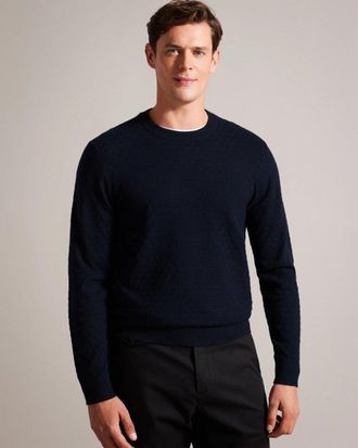 Ted Baker Loung Mens Long Sleeve T Knit Jumper - Navy Cotton - Size X-Large