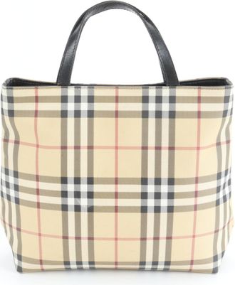 Burberry Beige Black Leather Coated Canvas Handbag Tote Bag (Pre-Owned)