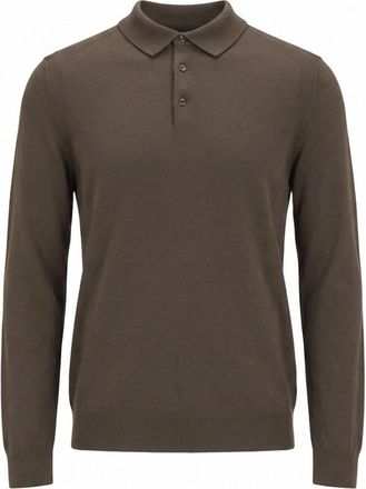 HUGO BOSS L-Ovio Gebreide Poloshirt - Heren - Ronde hals truien - Bruin - XL - Wol - Truien & Vesten