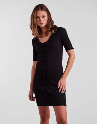 Pieces Womens Nukisa V-Neck Mini Bodycon Dress - Black - Size: 10