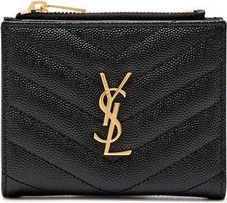 Saint Laurent Cassandre Pebbled Leather Wallet - Black - One Size