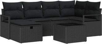 vidaXL Sofa Set with Cushion with Storage Manual Black Poly Rattan vidaXL