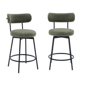 Sweeek Taburete de bar asiento giratorio metal y tela simple, set de 2, verde