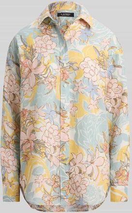 Lauren Ralph Lauren Relaxed Fit Leinenbluse aus reinem Leinen mit floralem Allover-Muster in Hellblau Melange, Gr&ouml;&szlig;e XL