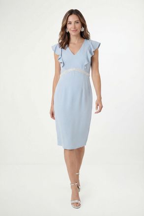 Wallis Womens Petite Crepe Embellsihed Pencil Dress - Blue - Size 12 UK