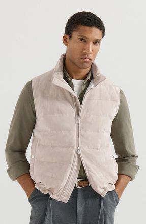 Brunello Cucinelli Suede down vest in Light Brown at Nordstrom, Size Xxx-Large Eu