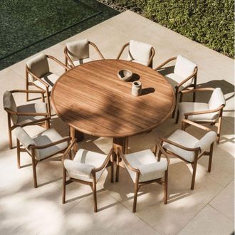 Sklum Set tavolo rotondo &Oslash;180 cm in legno di acacia Ginara e 10 sedie da giardino in legno di acacia Elmina SKLUM