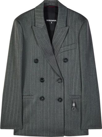 Patrizia Pepe Dubbele rij knopen jas - Dames - Blazers - Grijs - XL - Leer - Jassen
