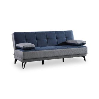 Dmora Sof&aacute; Cama Dfortin, Sof&aacute; Cama 3 Plazas Con Pies De Metal Negro, Sof&aacute; De Sal&oacute;n En Tela Tapizada Con Apertura Clic-clac, 190x87h97 Cm, Gris Y Azul - Dmor