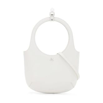 Courr&egrave;ges Handbags, female, White, Size: ONE SIZE Logo Plaque Shoulder Bag