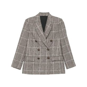 Brunello Cucinelli Check Blazer - female - Brunello Cucinelli - Blazers - Brown - S - Jackets