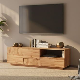 Dmora Dmora - Mueble Tv Velio, Aparador Bajo De Sal&oacute;n Con 2 Puertas Y 1 Caj&oacute;n, Base Para Mueble Tv, 150x44h46 Cm, Roble, Con Embalaje Reforzado