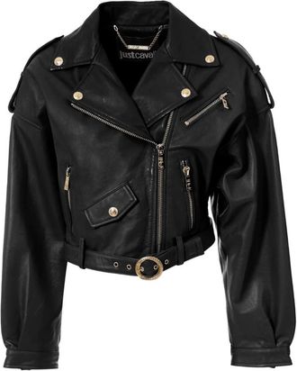 Just Cavalli Leren Jas - Dames - Leren en Su&egrave;de Jassen - Zwart - L - Leer - Jassen