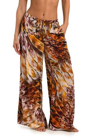 L'agence Sharon Watercolor Cover-Up Pants in Brown Multi at Nordstrom, Size X-Large