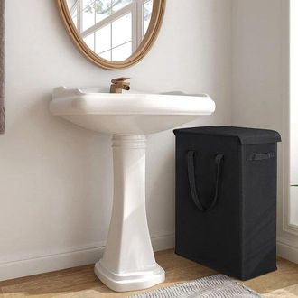 OEM Cesto De Ropa Delgado Con Tapa De 58 L - Transpirable Y Plegable - Cesta De Almacenamiento Grande Para Ropa - Lavander&iacute;a - Negro