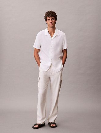 Calvin Klein Camisa de manga corta de mezcla de lino