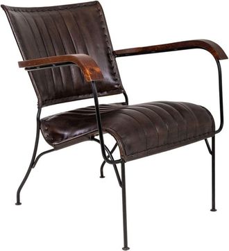 Wanderlust Deco Sill&oacute;n de metal y piel marr&oacute;n 65x72x74