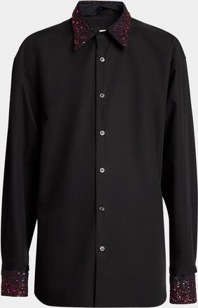 Dries Van Noten Mens Cotton Embellished-Trim Dress Shirt
