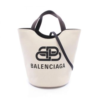 Balenciaga Black Ivory Canvas Handbag Tote Bag (Pre-Owned)