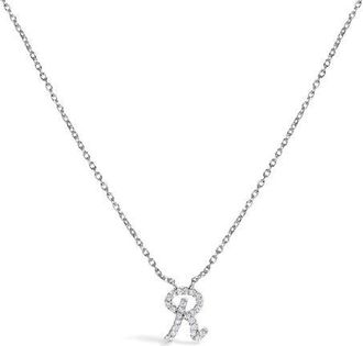House of Brilliance 10K Gold Diamond Accent A-Z Initial Script Style Pendant Necklace in White | R at Nordstrom