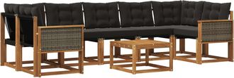 vidaXL Conjunto De Sof&aacute;s De Exterior 8 Uds. Natural Y Negro Vidaxl