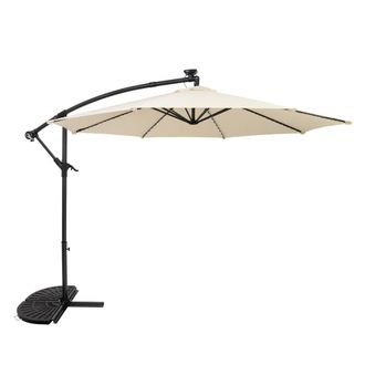 MonsterShop LED Cantilever Parasol 3m With Half Fan Base - Cream in Beige