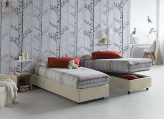Talamo Italia Dmora - Cama Individual Dbacci, Cama Contenedor Con Revestimiento De Tela, 100% Made In Italy, Apertura Frontal, Adecuado Para Colch&oacute;n Cm 80x200, Beig