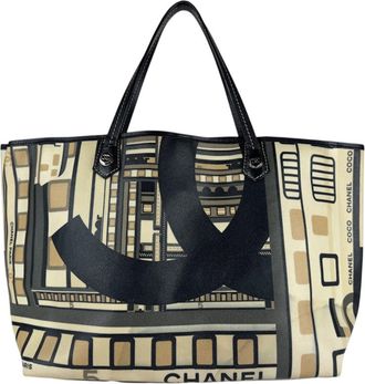 Chanel Beige Black Pvc Leather Tote Bag (Pre-Owned)