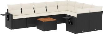 vidaXL Vidaxl - Set De Sof&aacute;s De Jard&iacute;n 10 Pzas Cojines Rat&aacute;n Sint&eacute;tico Negro