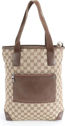 Gucci Brown Leather Canvas Handbag Tote Bag (Pre-Owned)