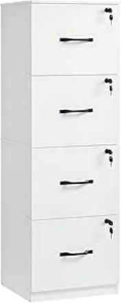 Vasagle Armario oficina, 4 cajones con bloqueo para documentos, color blanco