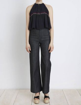 Apiece Apart Galisteo Wabi Striped Silk Halter Top In Black