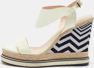 Nicholas Kirkwood White Patent Leather Ankle Strap Espadrille Wedge Sandals