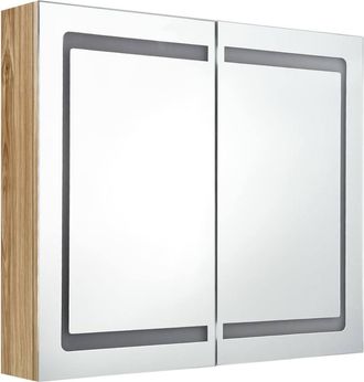 Berkfield Home LED Bathroom Mirror Cabinet Oak 80x12x68 cm in Brown | Size: 80 x 12 x 68 cm