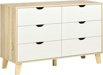 HOMCOM Chest of Drawers - 6 Drawer Unit Storage Chest Bedroom White and Brown | TJ Hughes